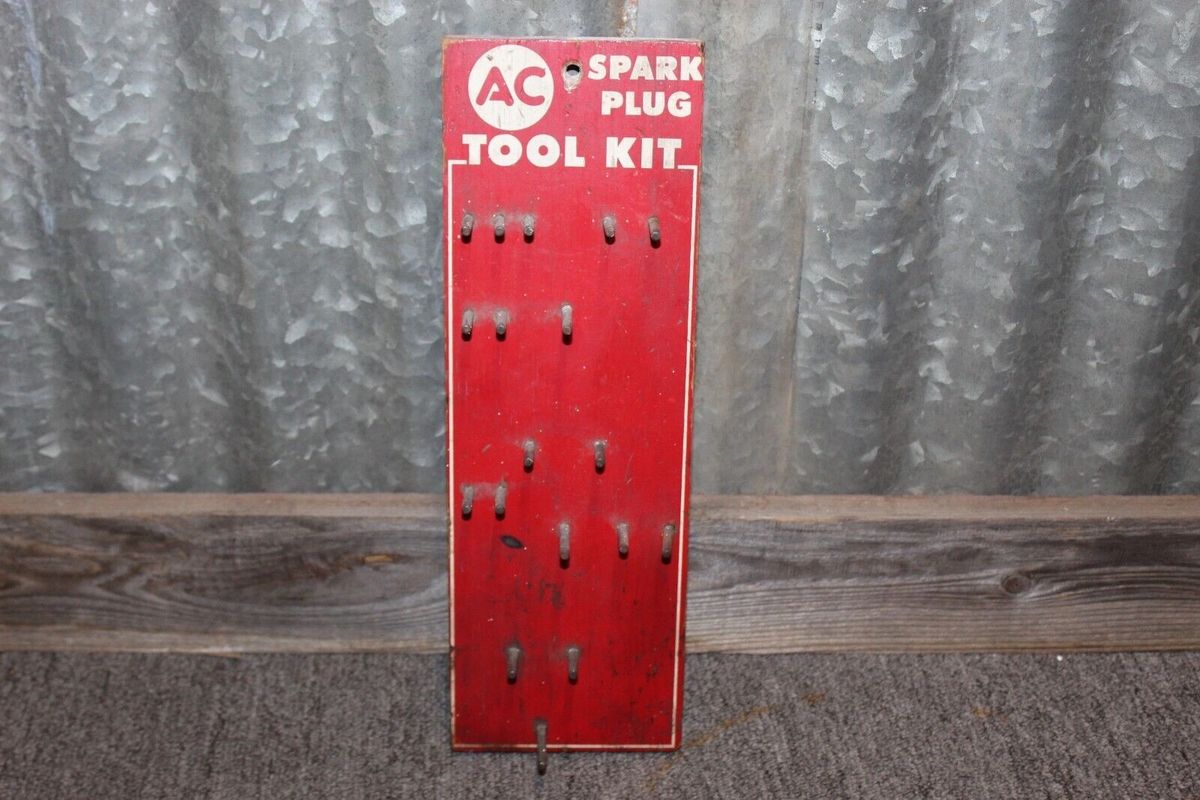 1950's AC Spark Plug Tool Holder Display wood